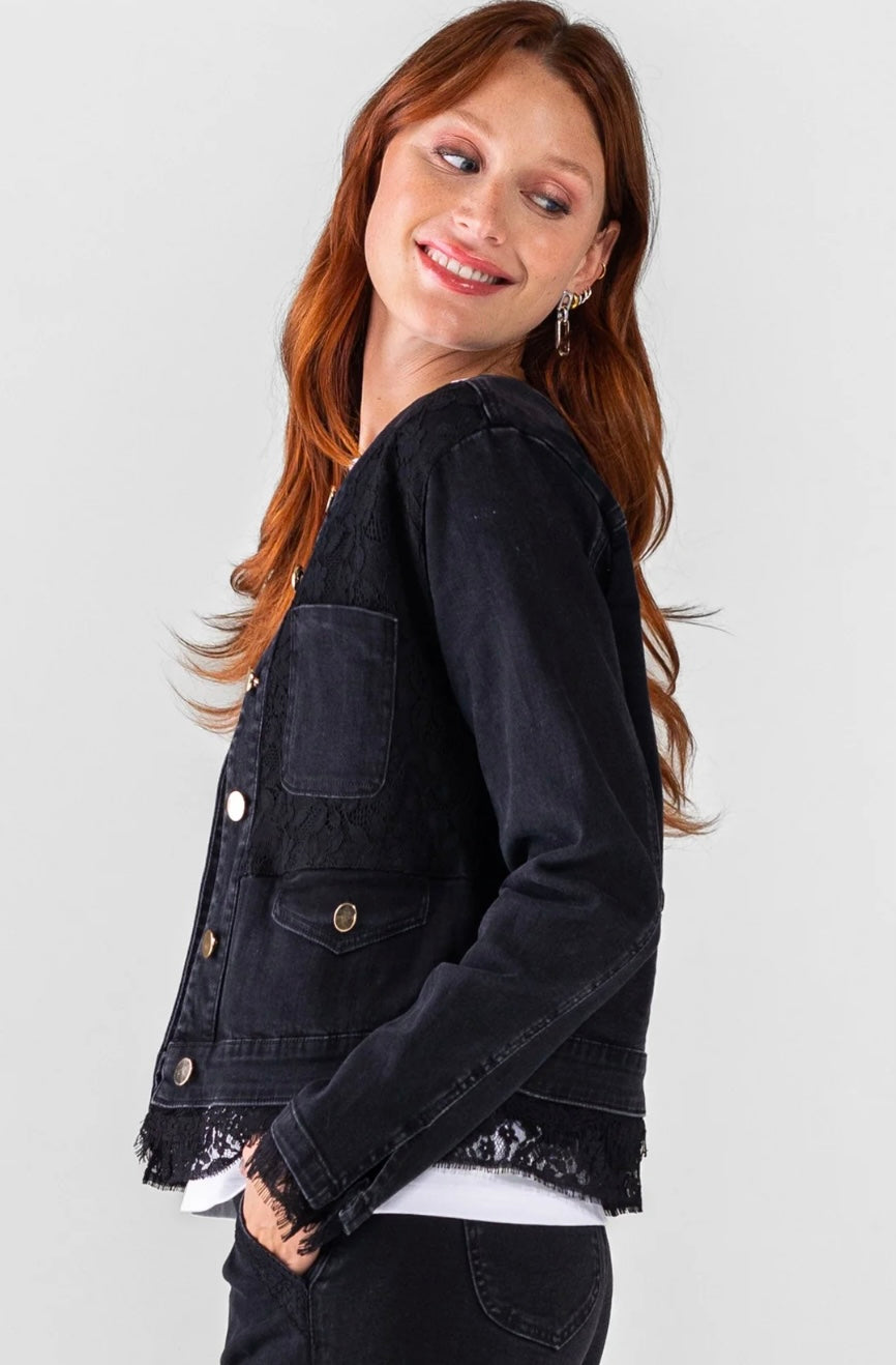 1160482 Black Jean Jacket/Lace Insert