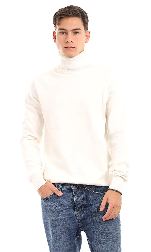 96319 Essential Plain Slip On Turtle Neck Off White Sweater