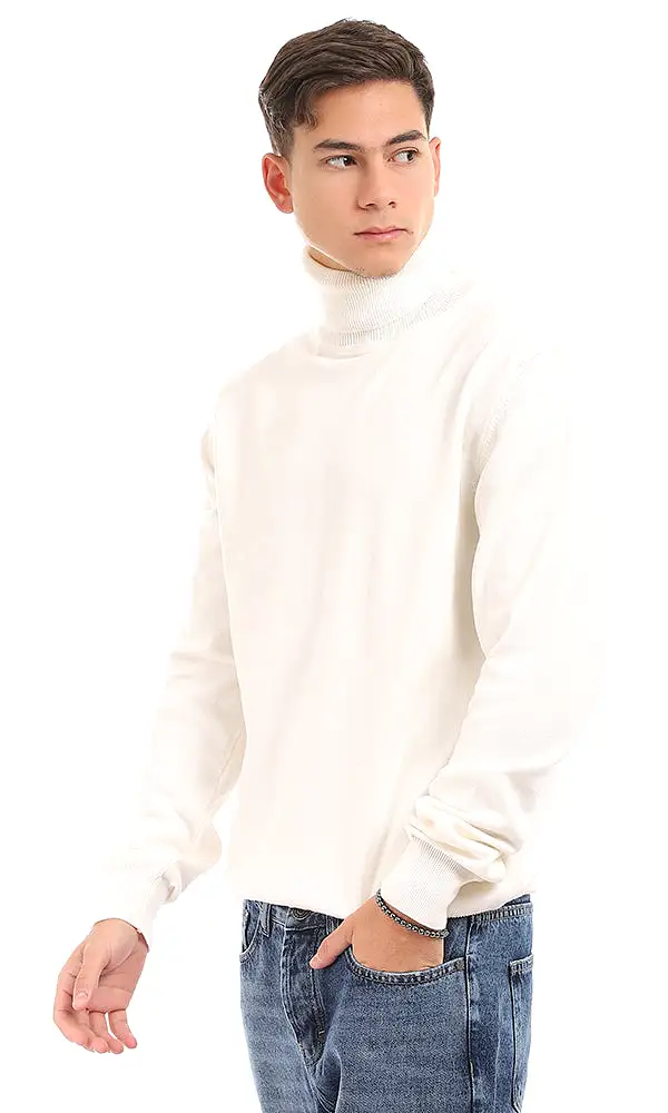 96319 Essential Plain Slip On Turtle Neck Off White Sweater