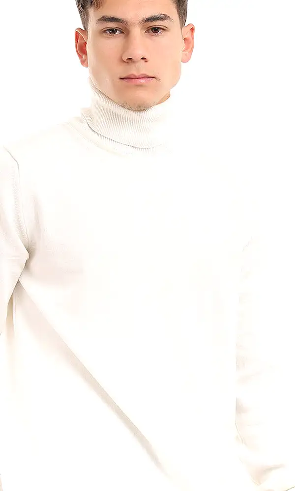 96319 Essential Plain Slip On Turtle Neck Off White Sweater