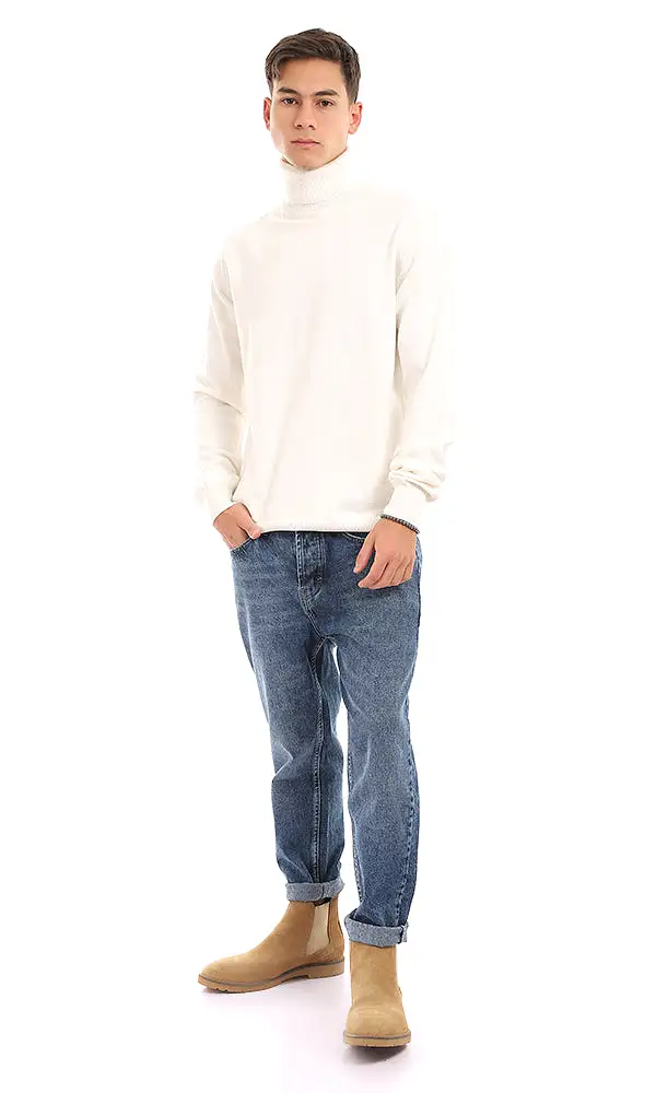 96319 Essential Plain Slip On Turtle Neck Off White Sweater