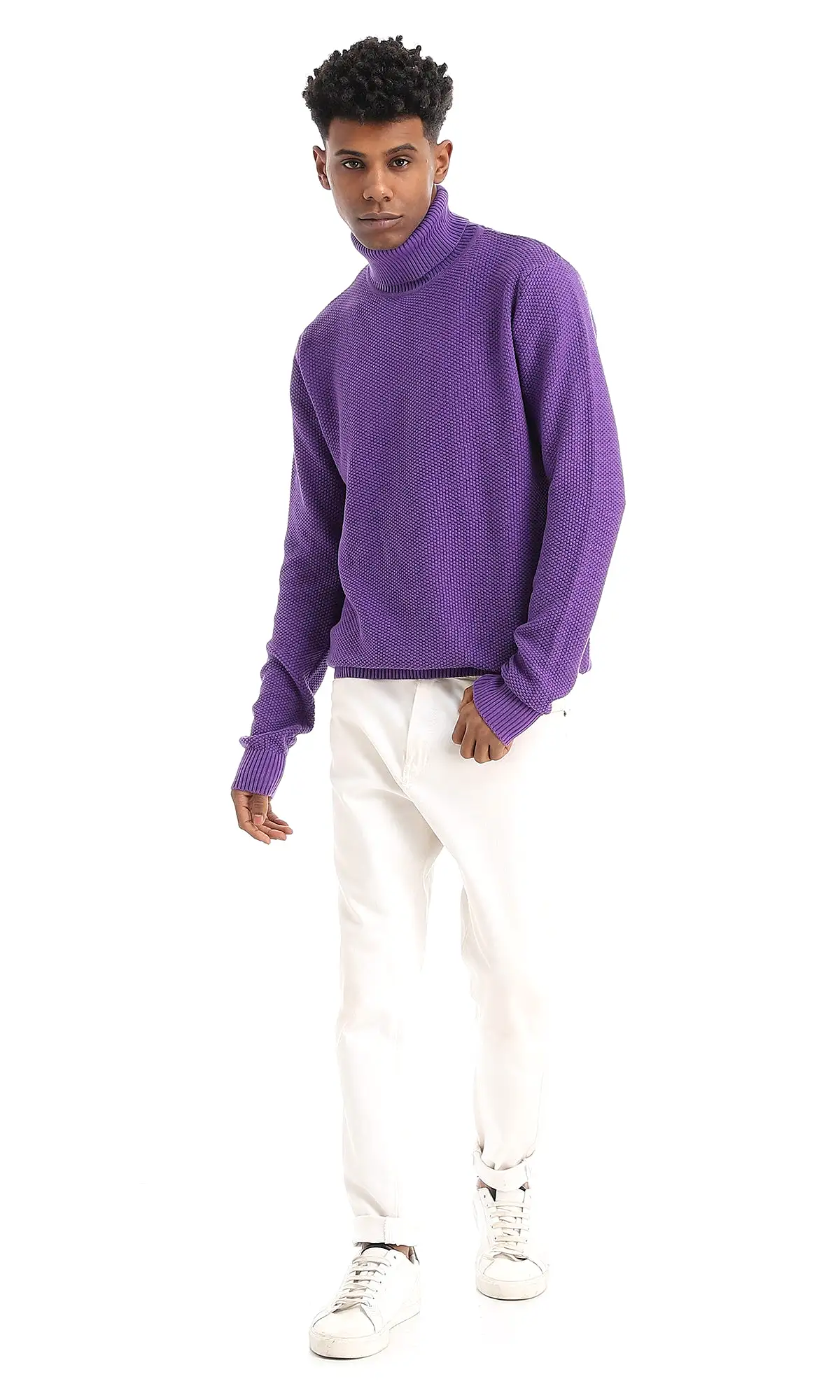 96387 Winter Knitted Turtle Neck Purple Pullover