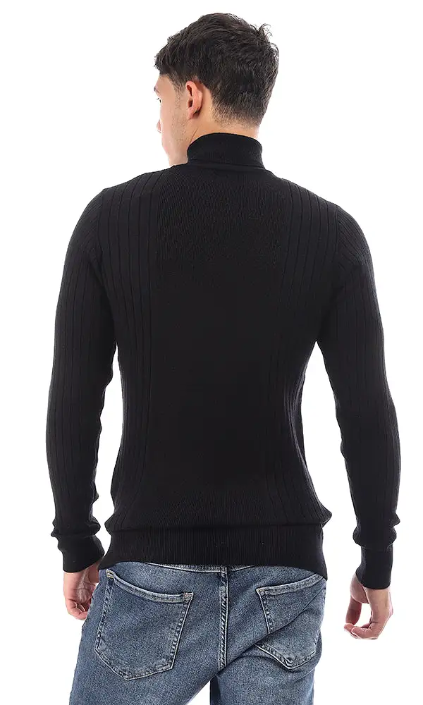 96399 Turtle Neck Solid Long Sleeves Pullover - Black