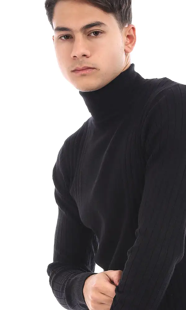 96399 Turtle Neck Solid Long Sleeves Pullover - Black