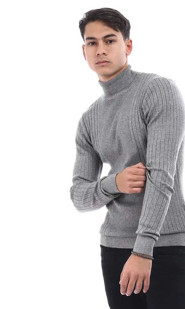 96400 Slim Fit Ribbed Sweater With Turtle Neck - Grey