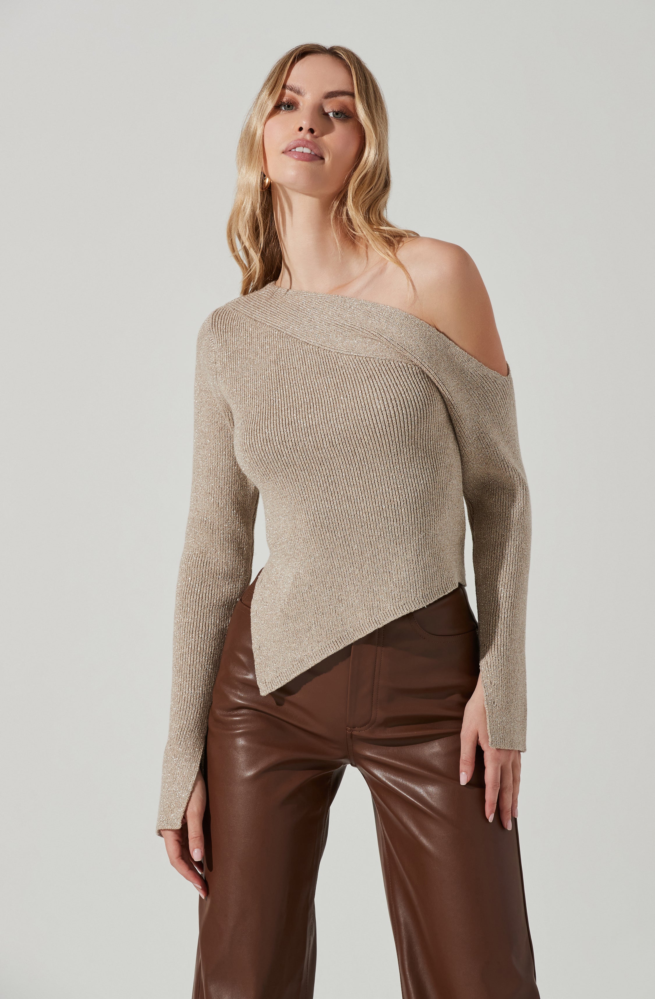 Aldari Asymmetrical Off Shoulder Sweater