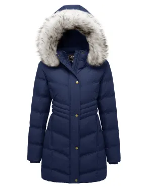 Ampake Women's Winter Long Puffer Coat Parka Jacket with Faux Fur Removable Hood