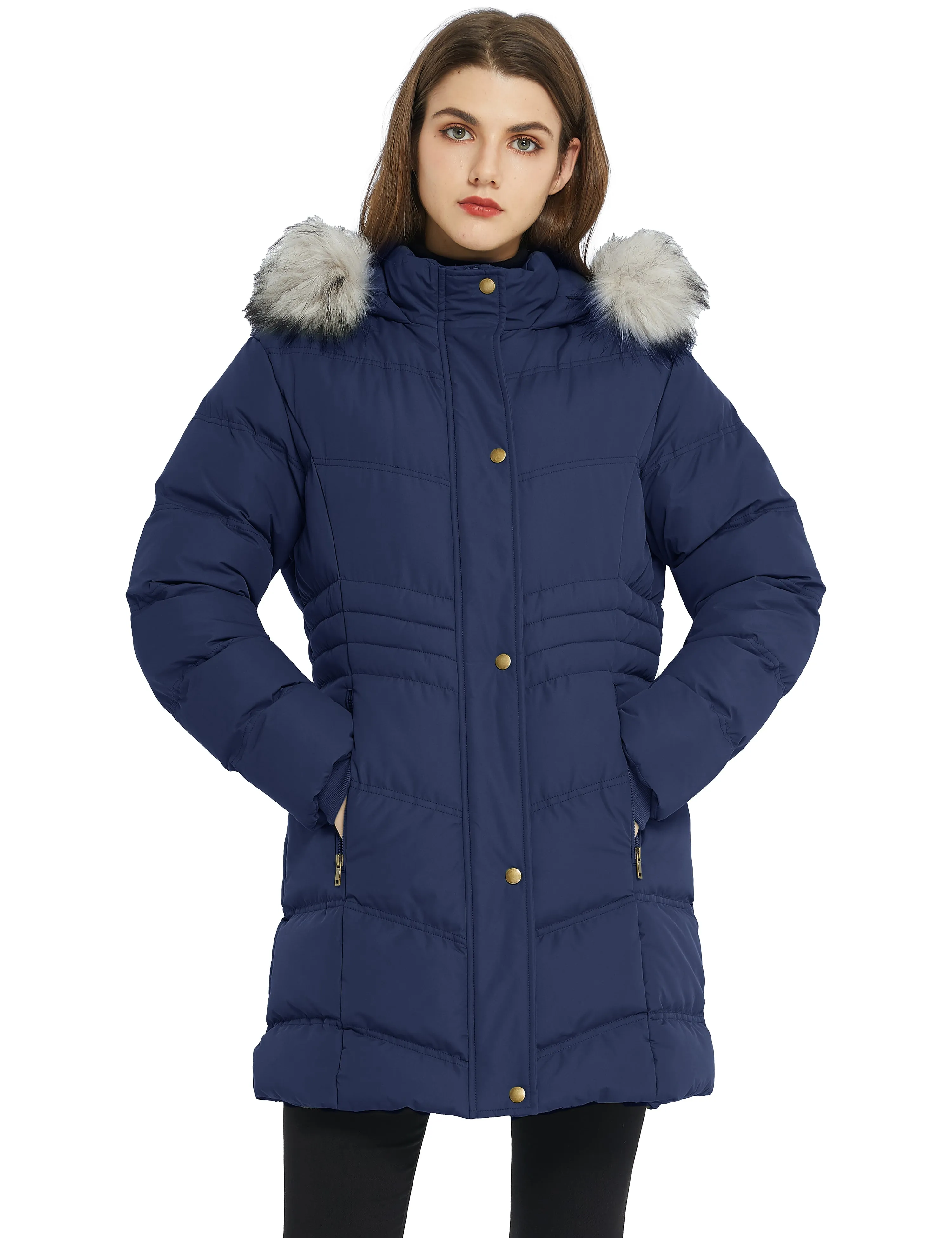 Ampake Women's Winter Long Puffer Coat Parka Jacket with Faux Fur Removable Hood