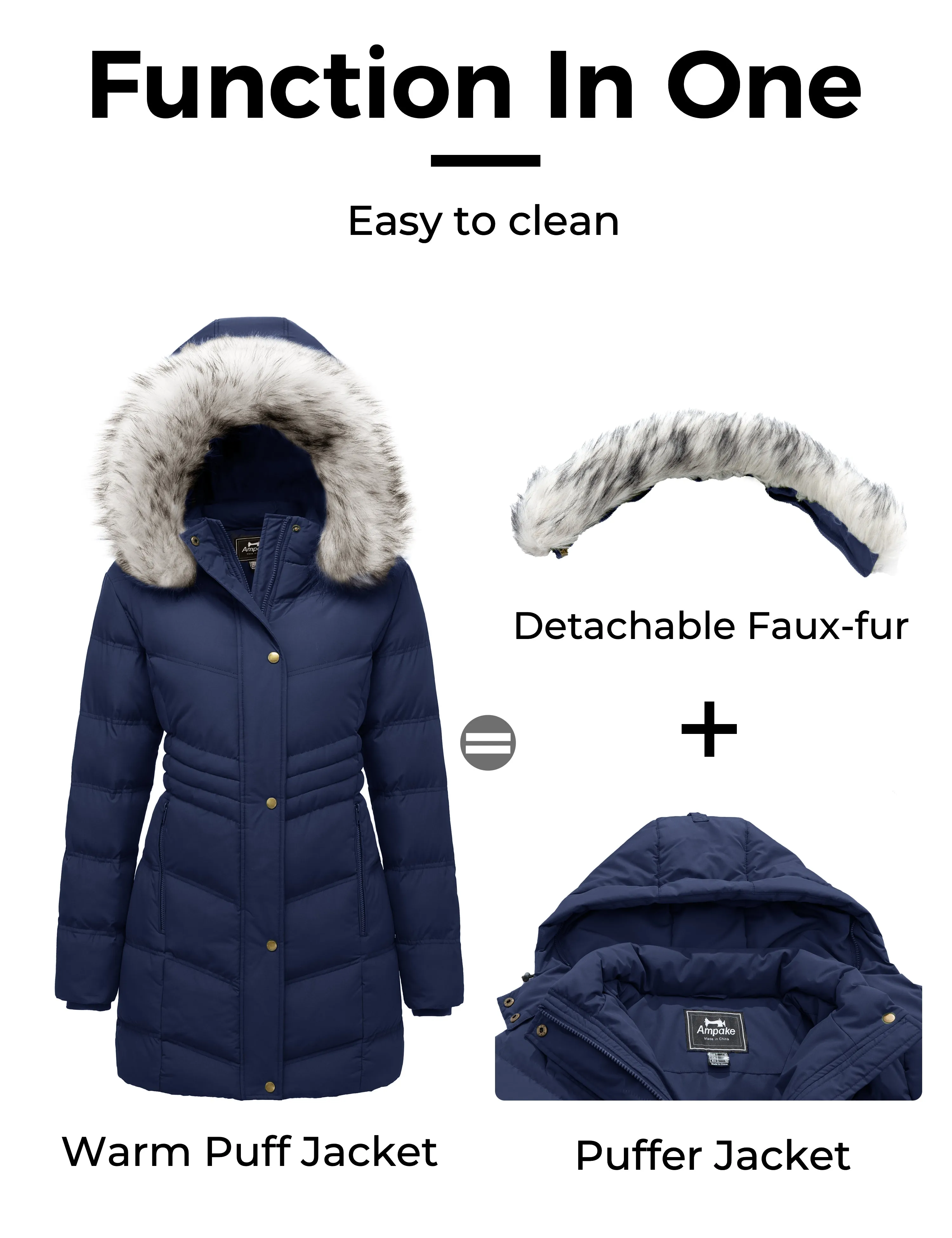 Ampake Women's Winter Long Puffer Coat Parka Jacket with Faux Fur Removable Hood