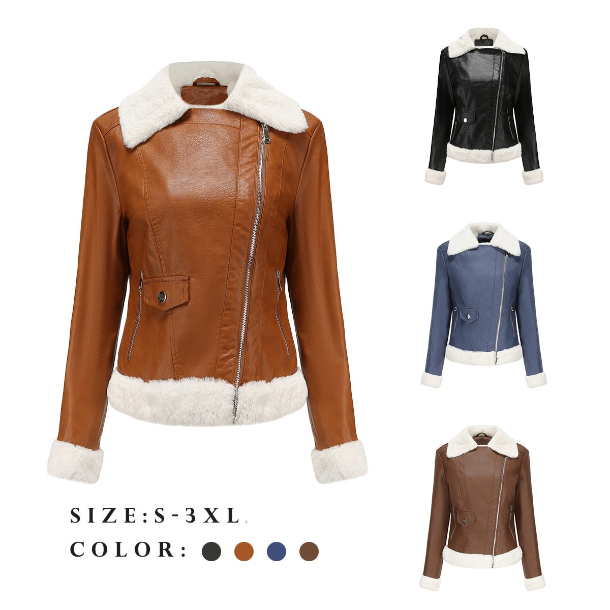 Ashore Shop 2023 Autumn And Winter New Plush Leather Clothing Women's European Size Warm Long Sleeve Lapel Coat Commuter Casual 