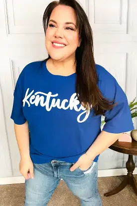 Be Proud Blue Kentucky Embroidery Pop Up Rib Knit Top