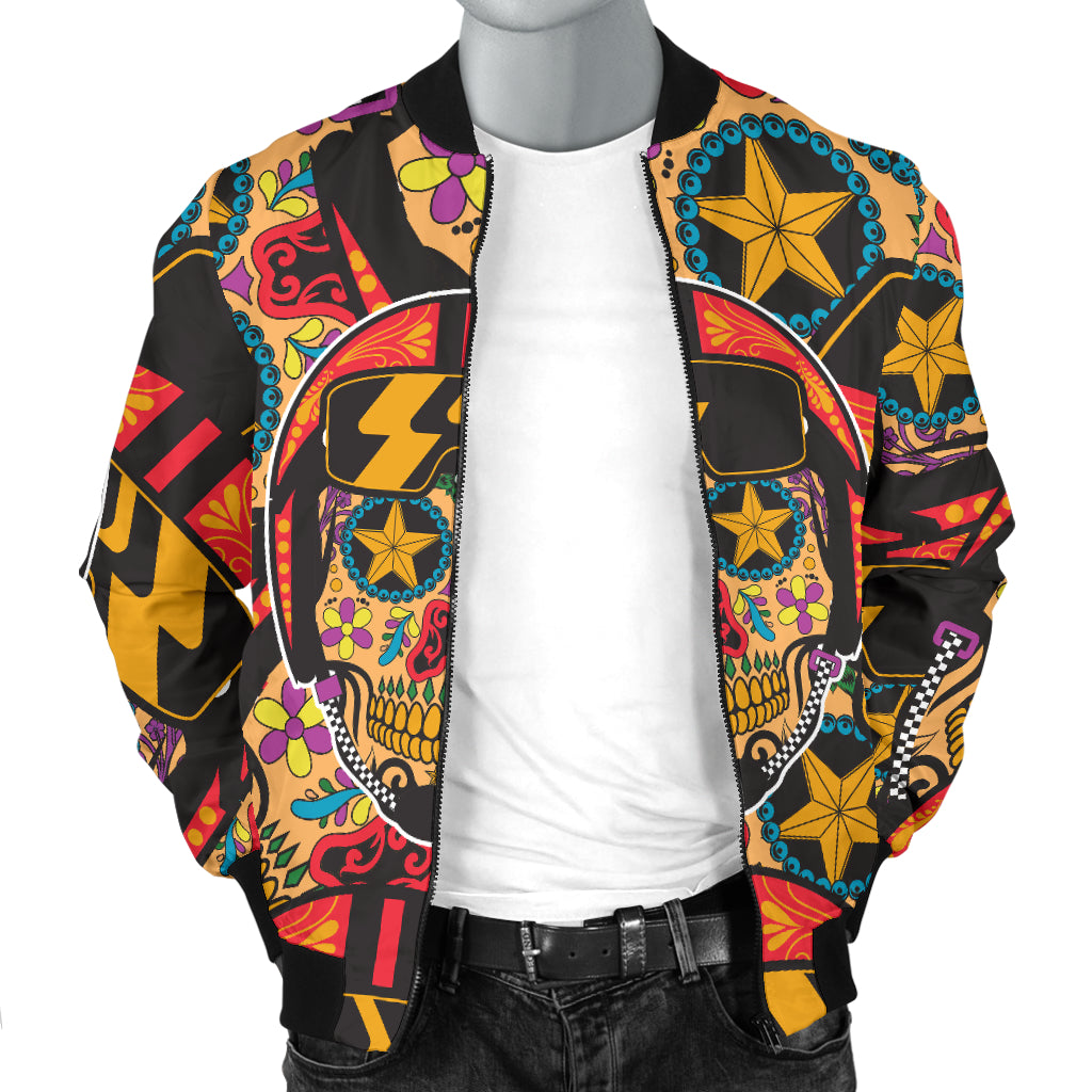 Biker Sugar Skull Men's Bomber Jacket