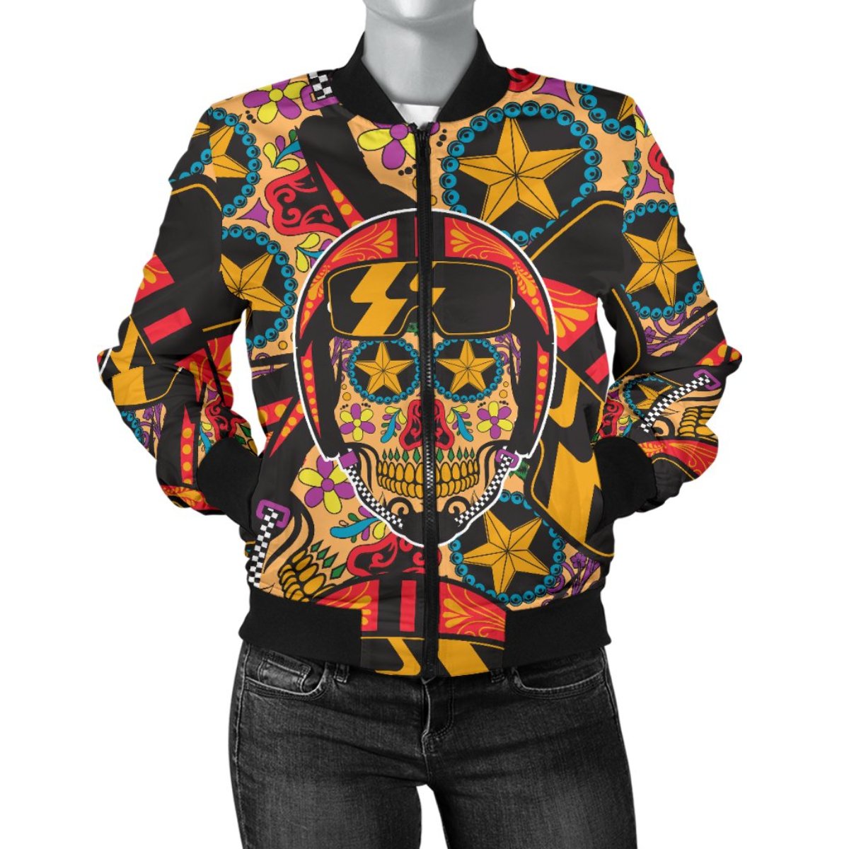 Biker Sugar Skull Women's Bomber Jacket