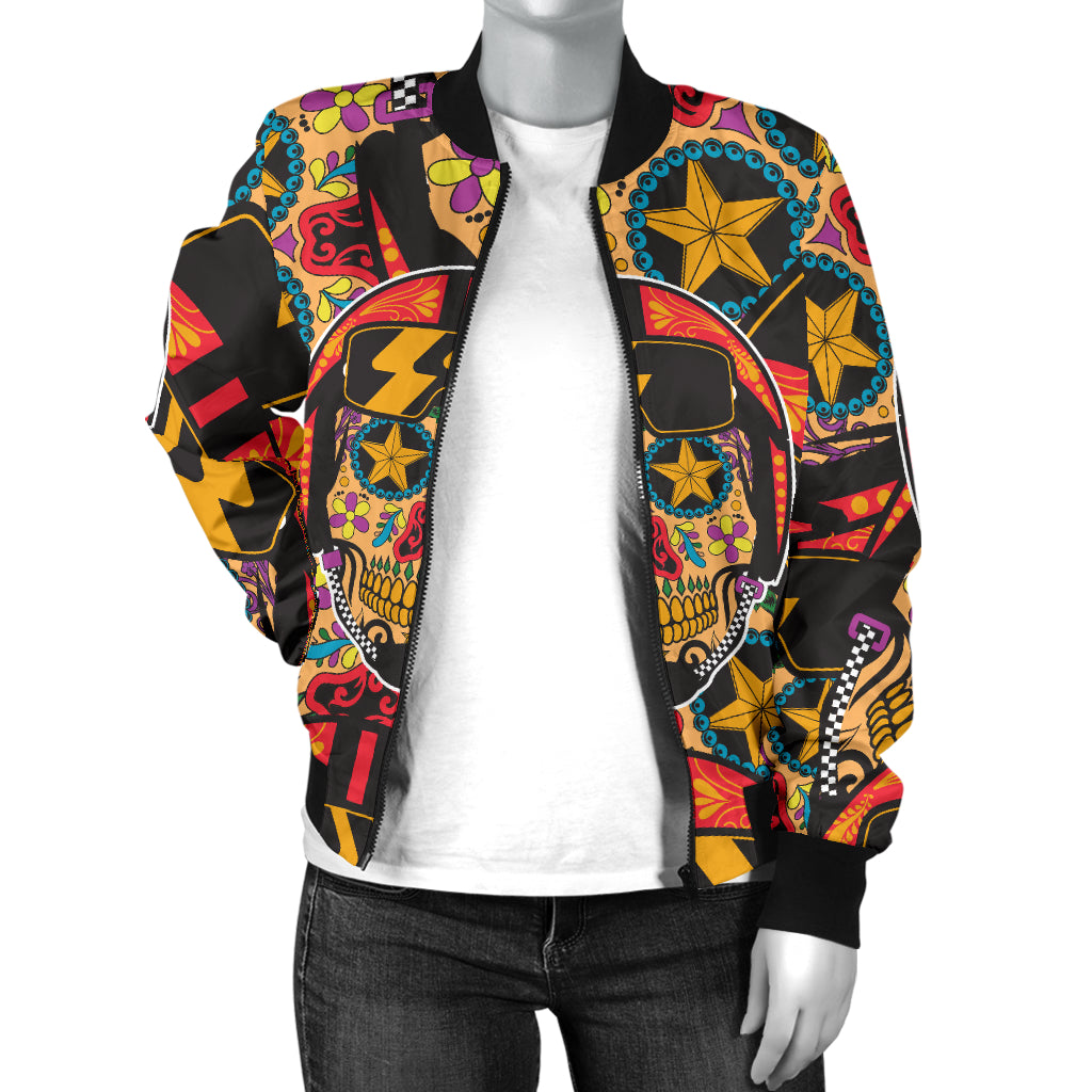 Biker Sugar Skull Women's Bomber Jacket