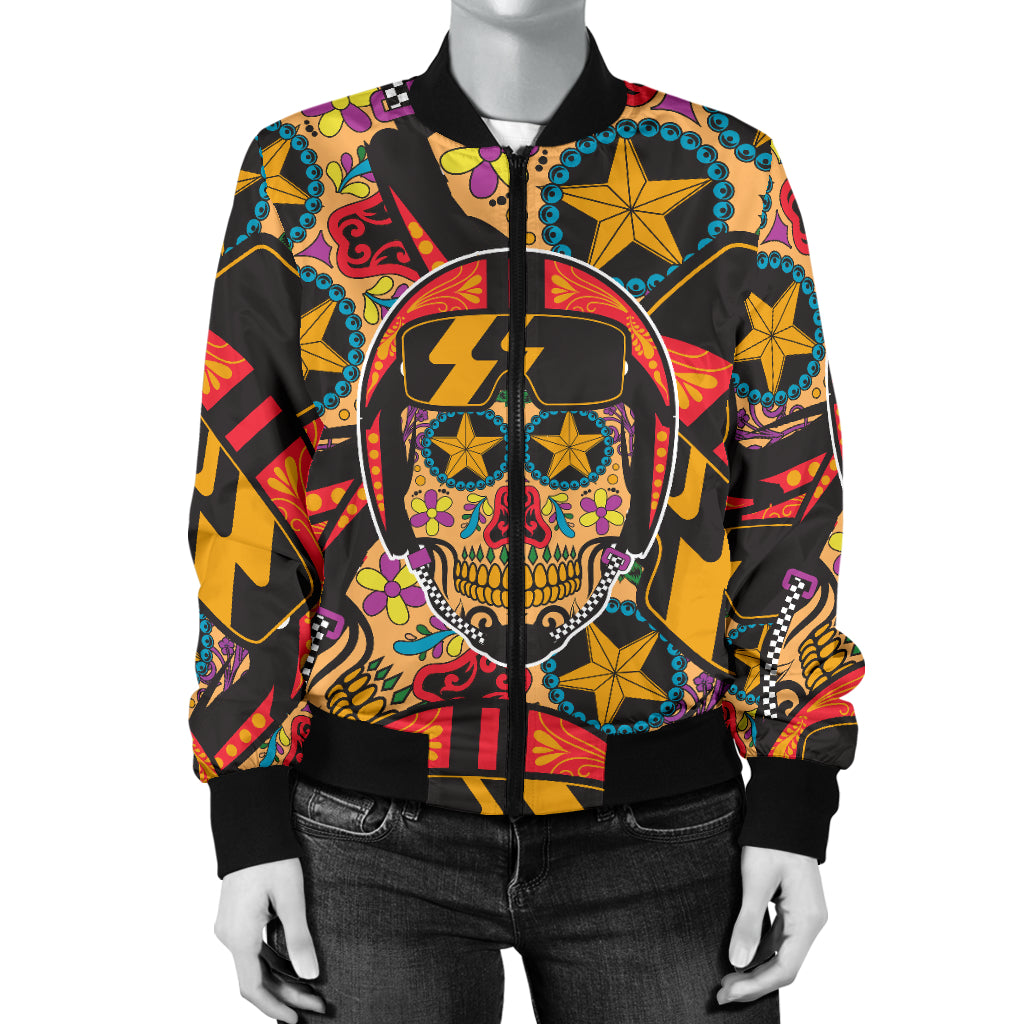 Biker Sugar Skull Women's Bomber Jacket