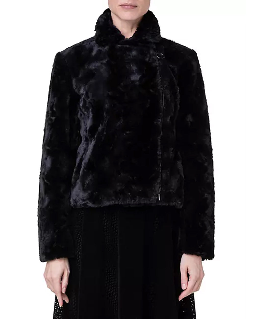 Black Faux Fur Asymmetrical Biker Jacket