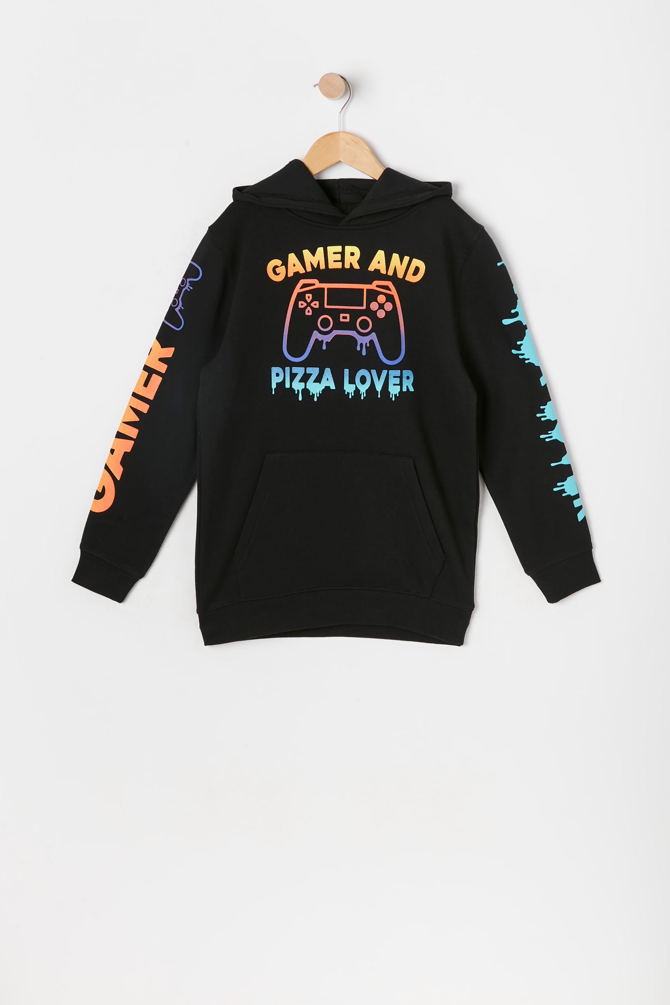 Boys Gamer and Pizza Lover Graphic Fleece Hoodie