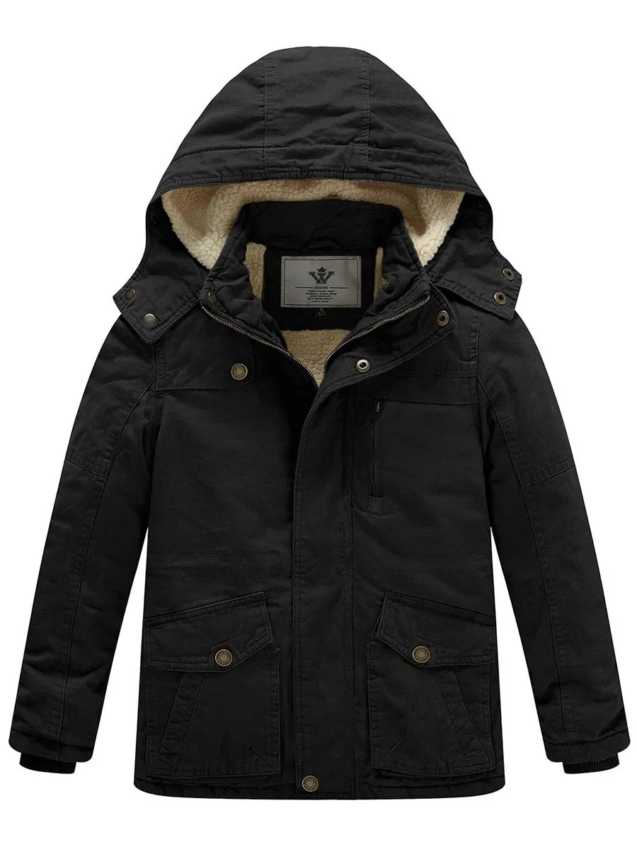 Boy's Winter Thicken Cotton Coat Heavy Sherpa Lined Hooded Parka Jacket