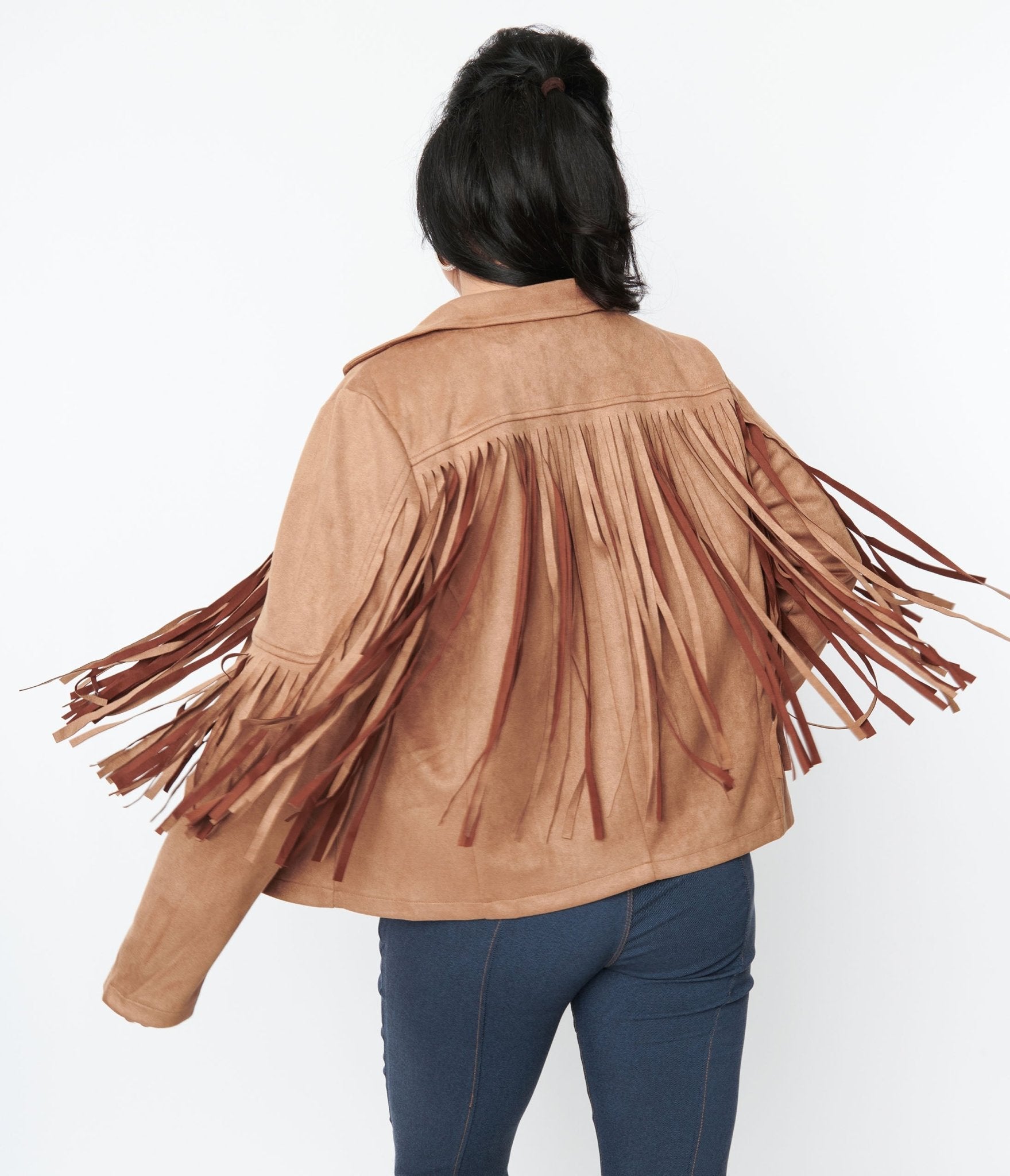 Brown Faux Suede Fringe Jacket