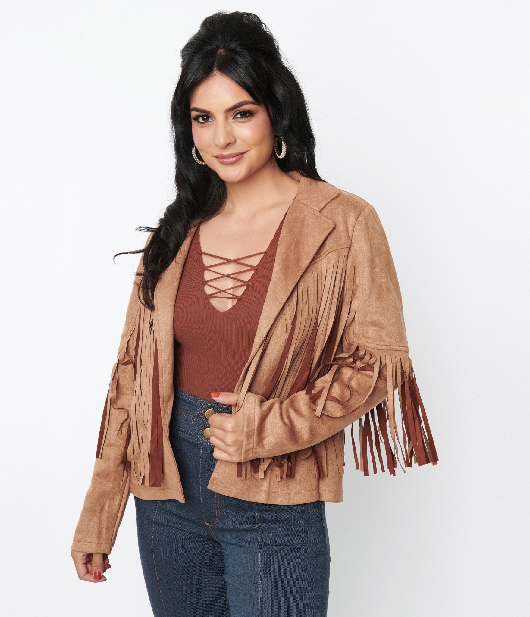 Brown Faux Suede Fringe Jacket