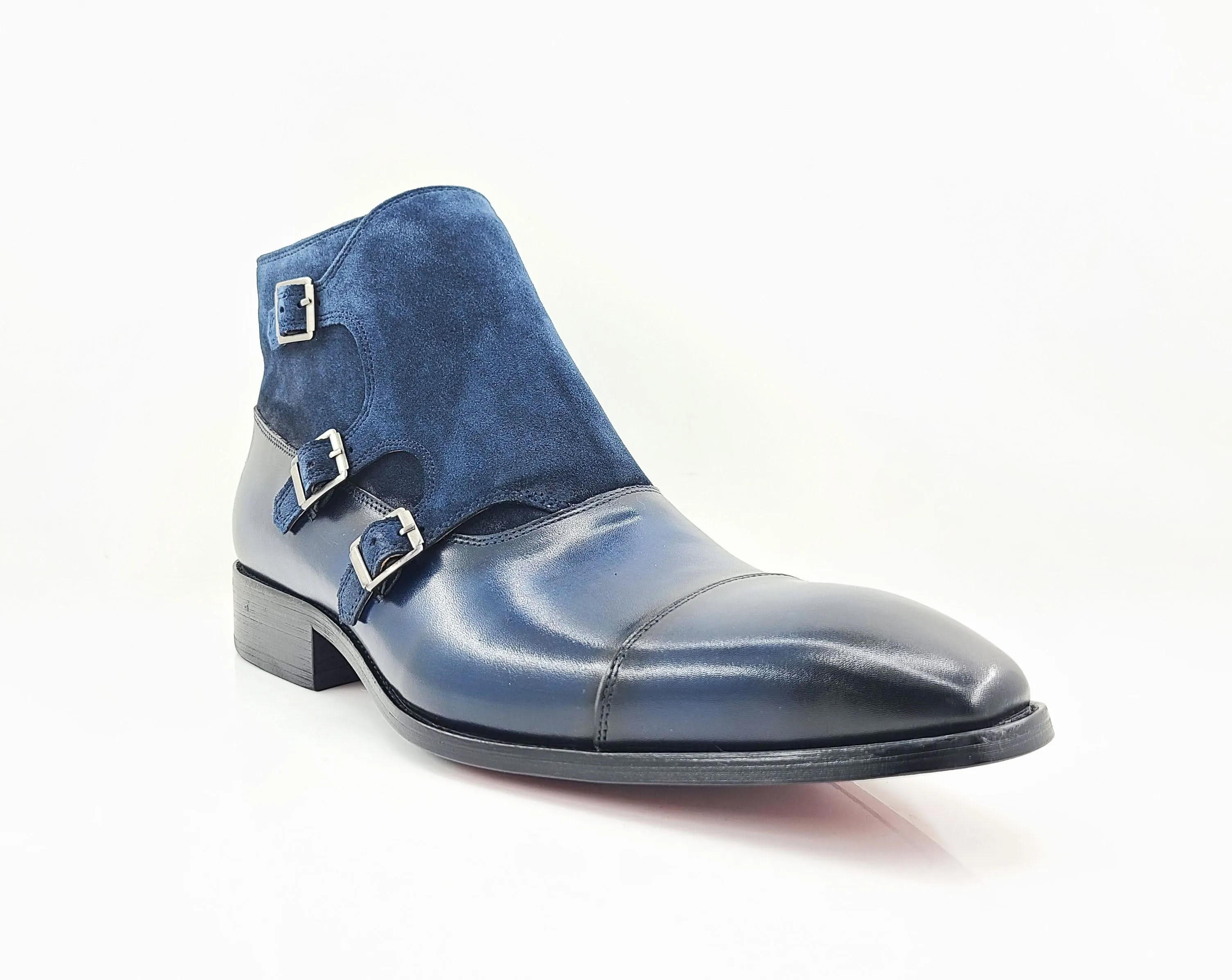 Burnished Calfskin & Suede Slip-On Chukka Boot Navy