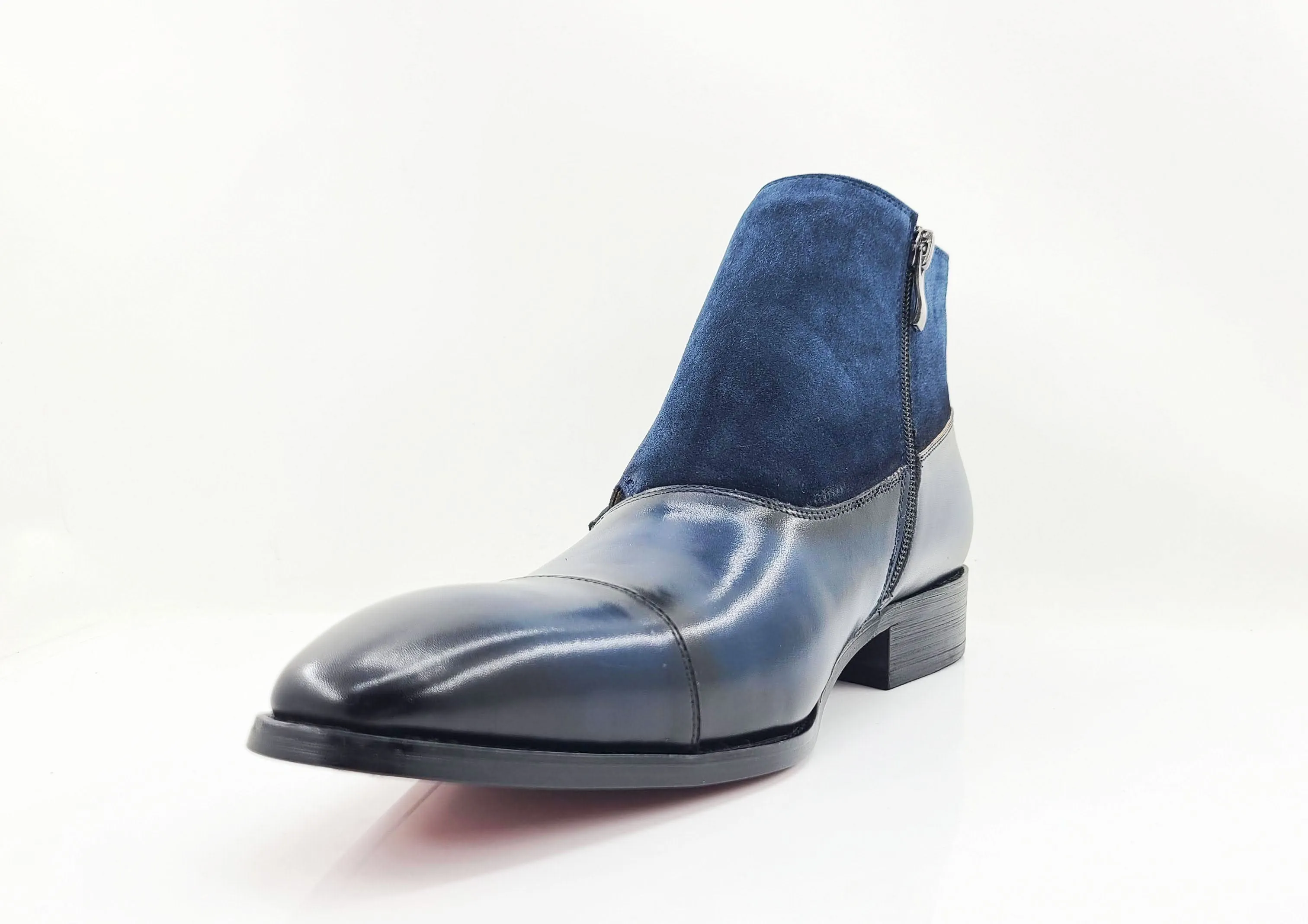 Burnished Calfskin & Suede Slip-On Chukka Boot Navy