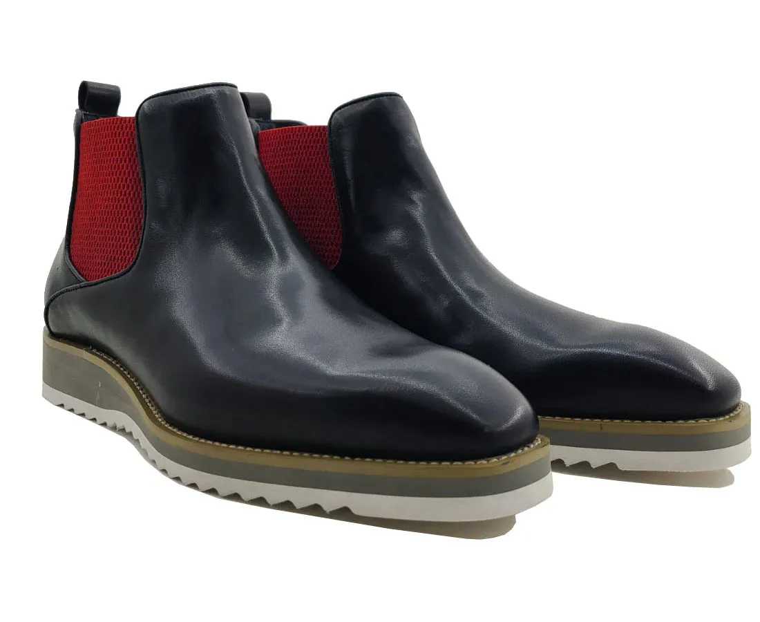 Burnished Calfskin Slip-On Boot Black/Red