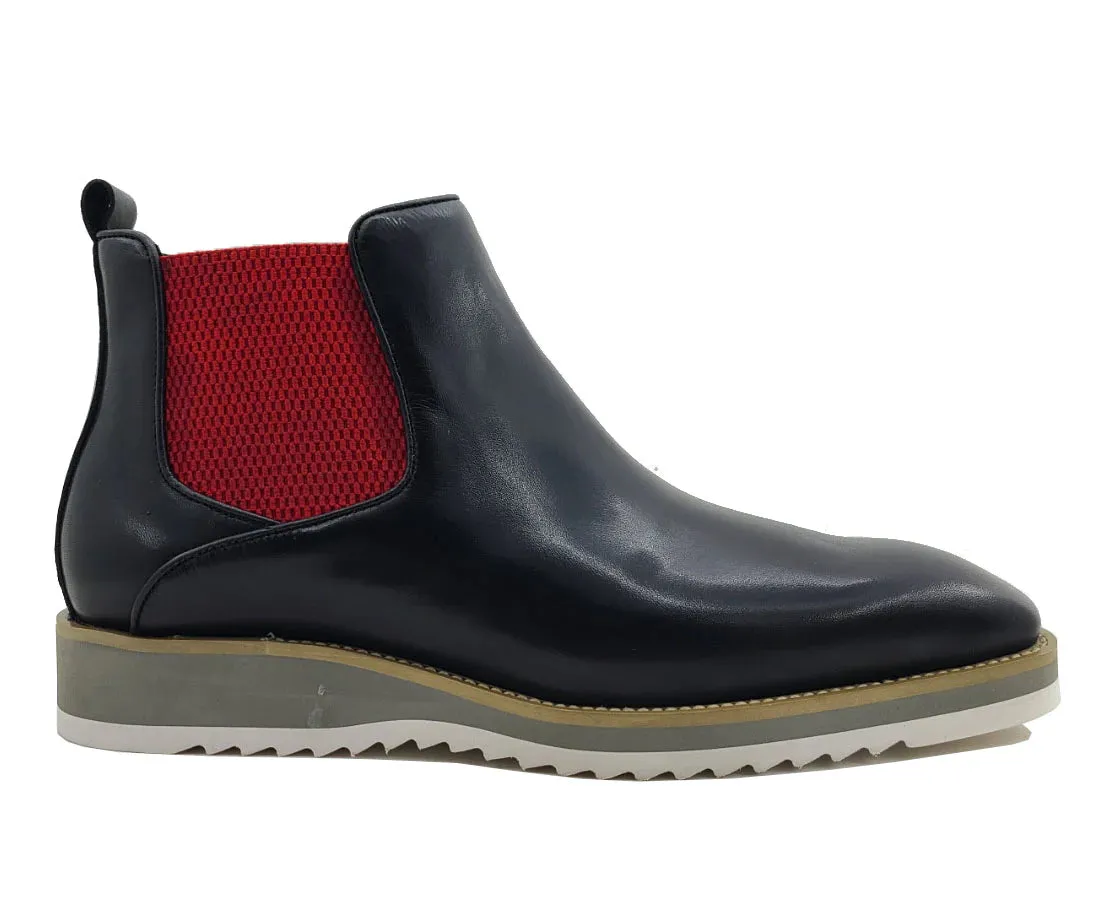 Burnished Calfskin Slip-On Boot Black/Red