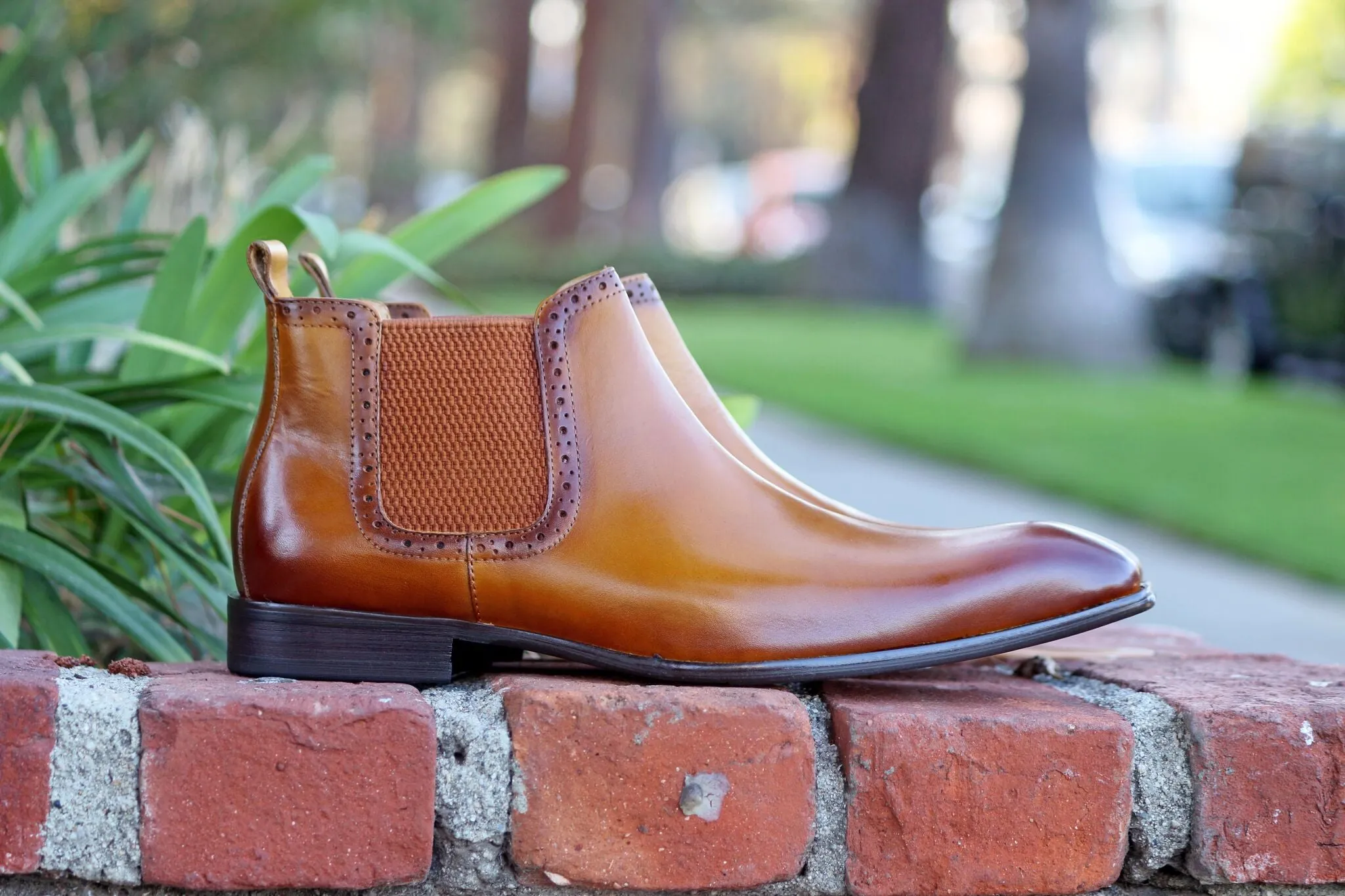 Burnished Calfskin Slip-On Boot Cognac