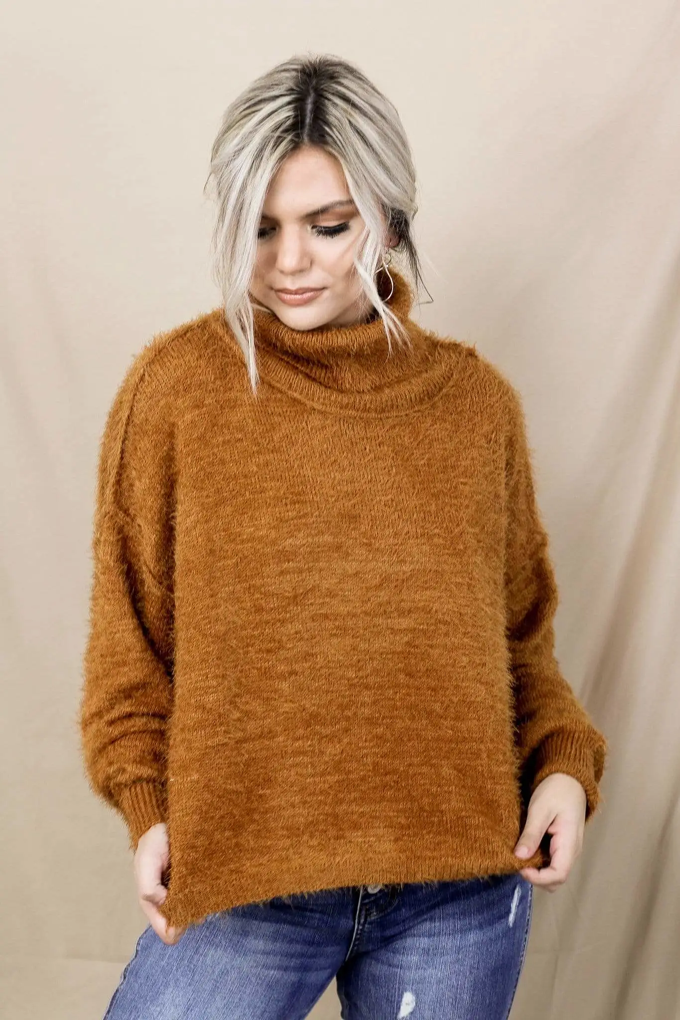 Camel Turtleneck Sweater