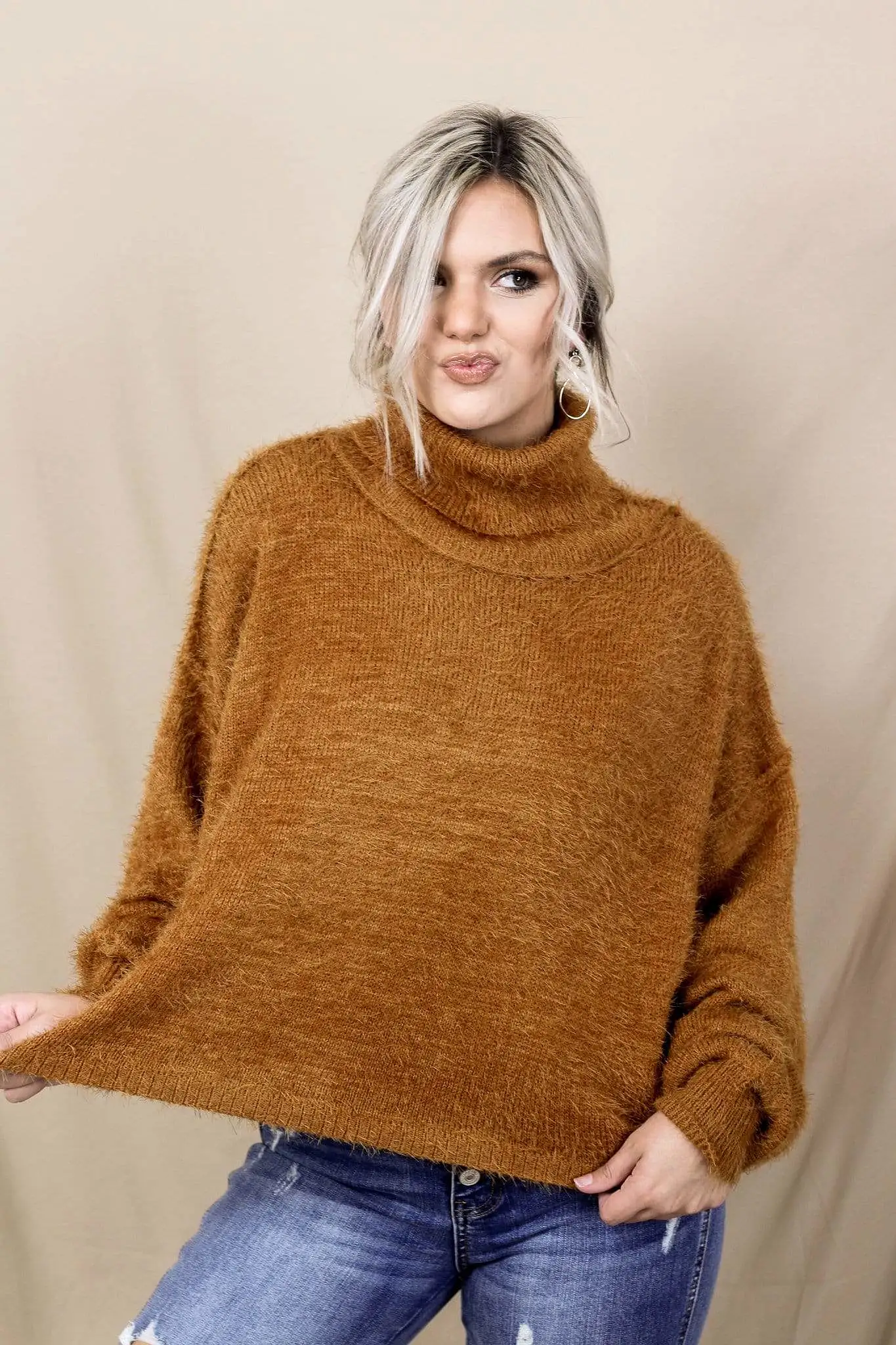 Camel Turtleneck Sweater