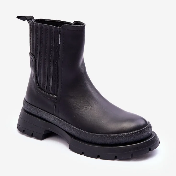 Chunky Leather Boots Chelsea Boots Black Rosan