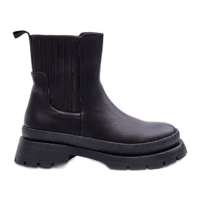 Chunky Leather Boots Chelsea Boots Black Rosan