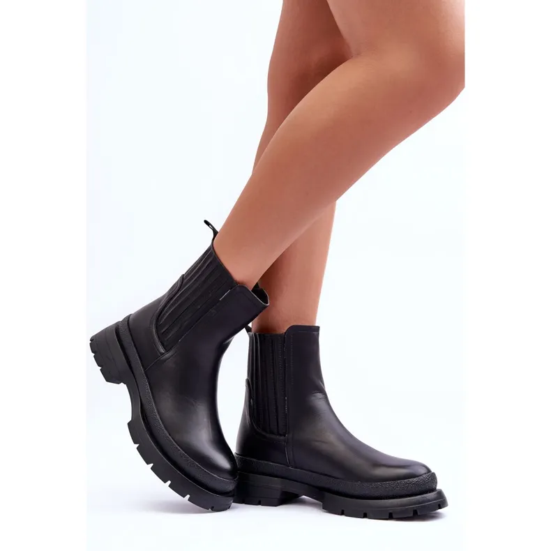 Chunky Leather Boots Chelsea Boots Black Rosan