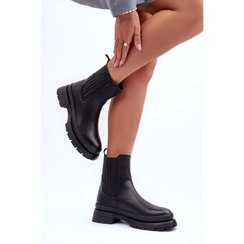 Chunky Leather Boots Chelsea Boots Black Rosan