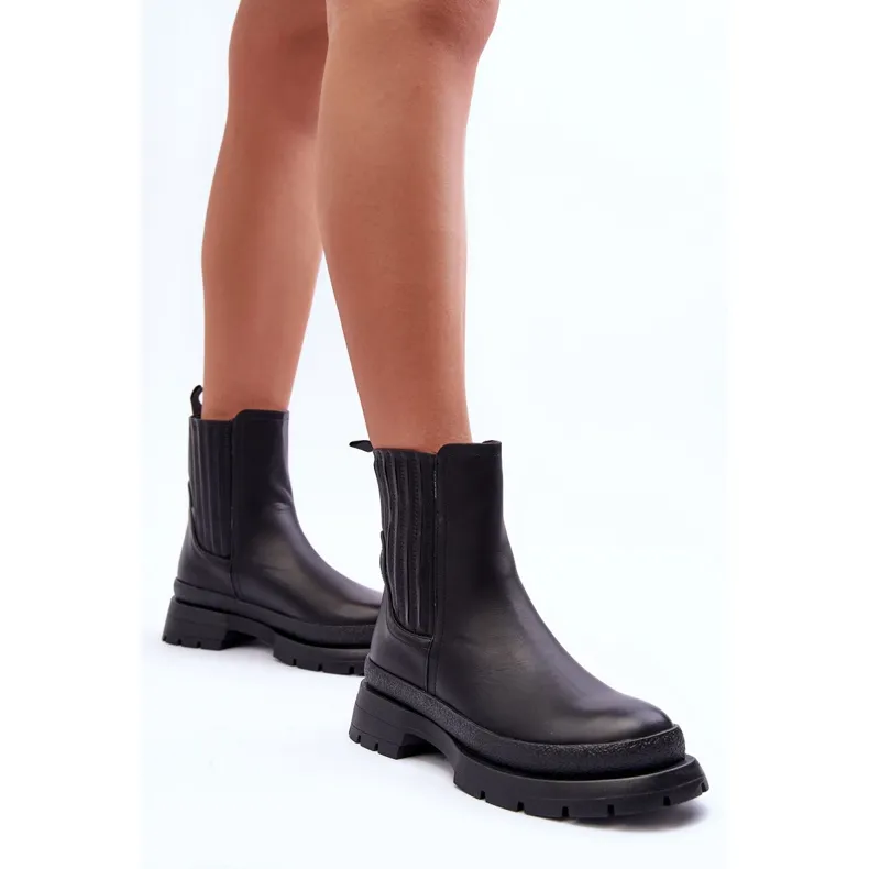 Chunky Leather Boots Chelsea Boots Black Rosan