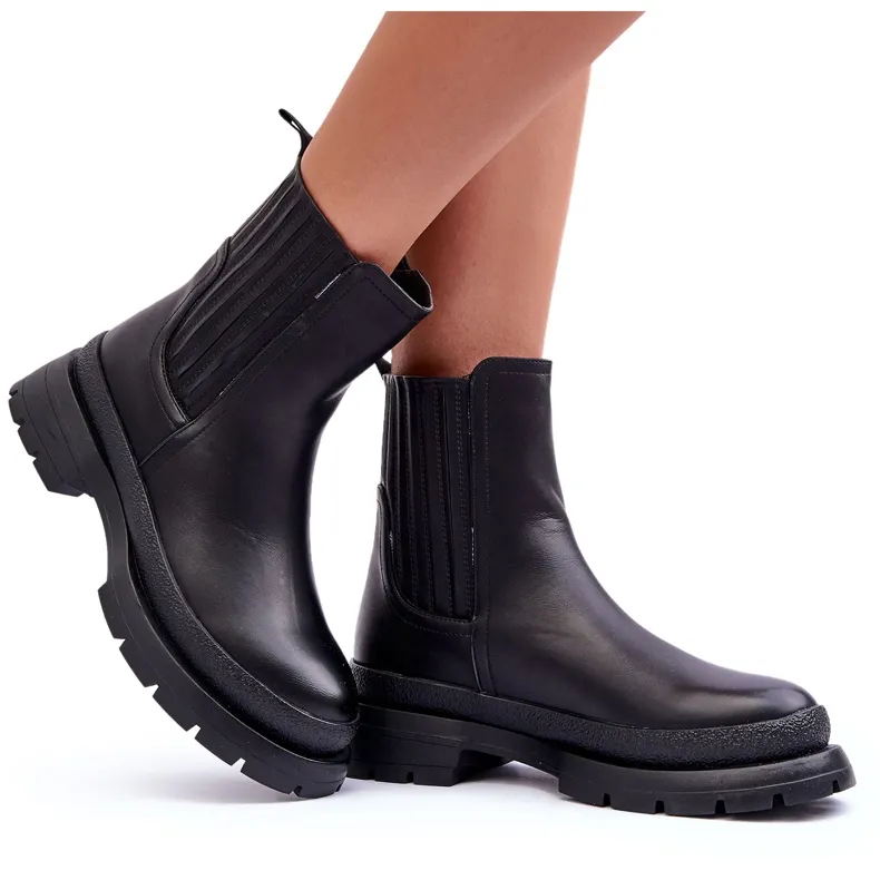 Chunky Leather Boots Chelsea Boots Black Rosan