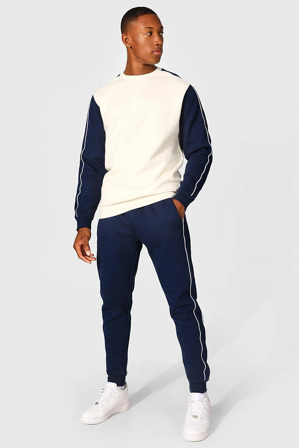 Colour Block Piping Sweater Tracksuit