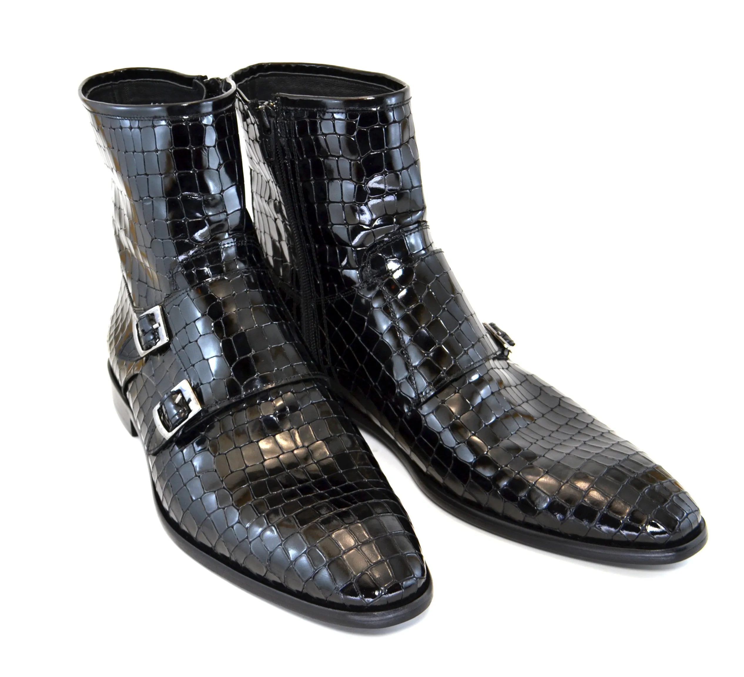 Crocodile Printed Calfskin Slip-On Boot Black