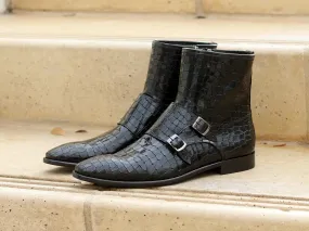 Crocodile Printed Calfskin Slip-On Boot Black