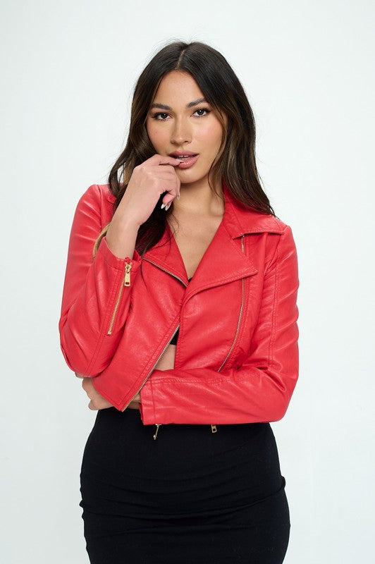 Cropped Gold Zipper Pu Jacket