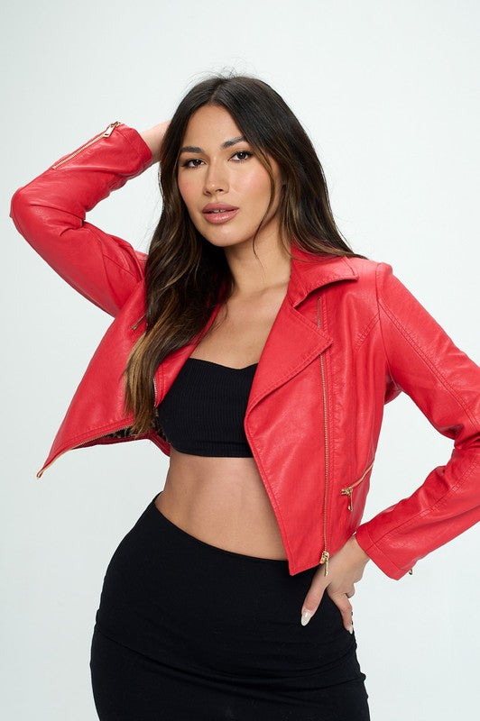 Cropped Gold Zipper Pu Jacket