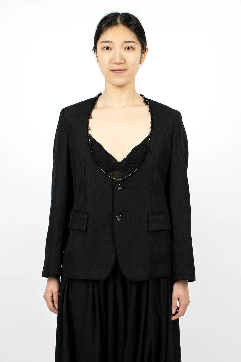 Cut-off Collar Wool Jacket Black