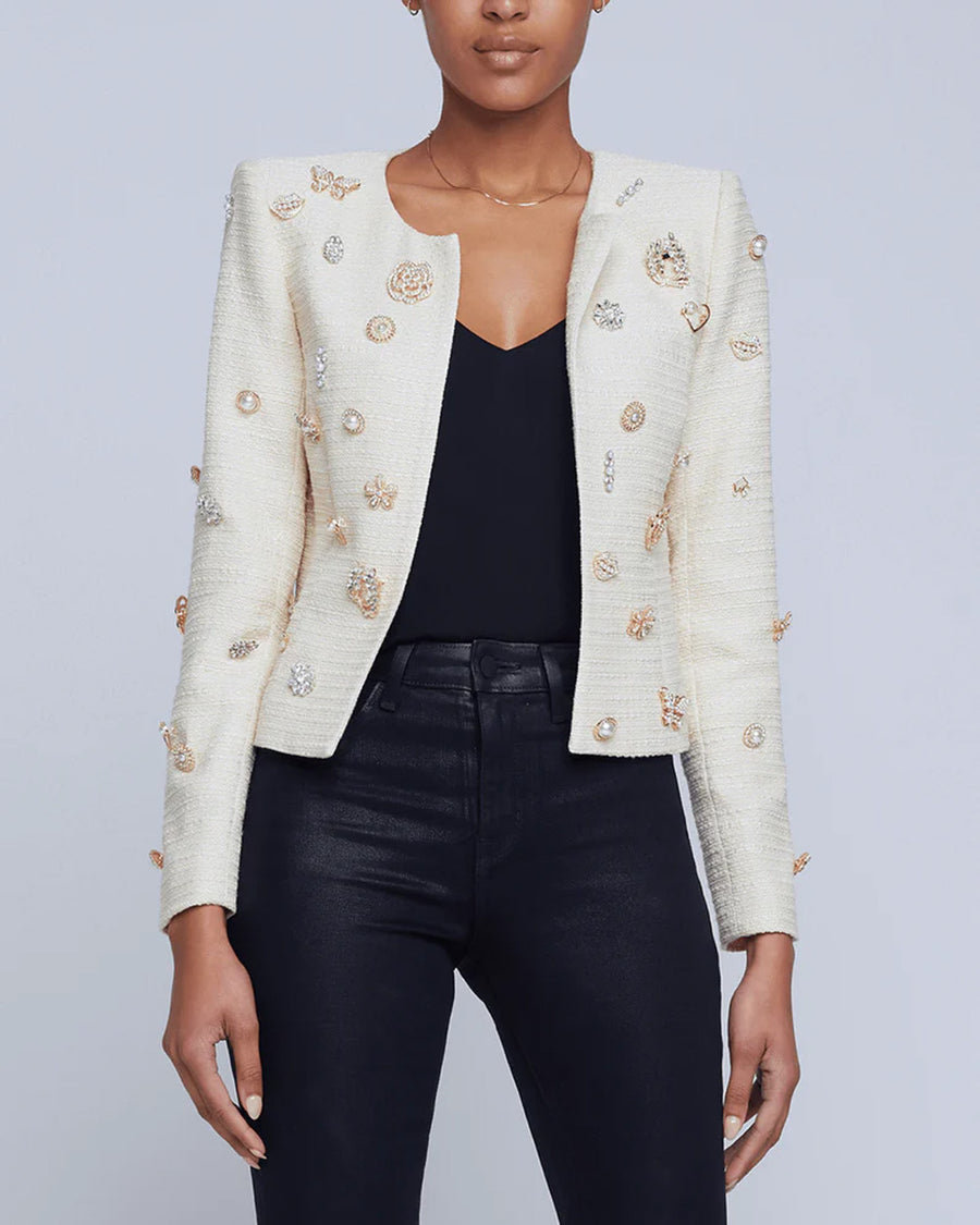 Ecru Broach Embellished Tayla Jacket