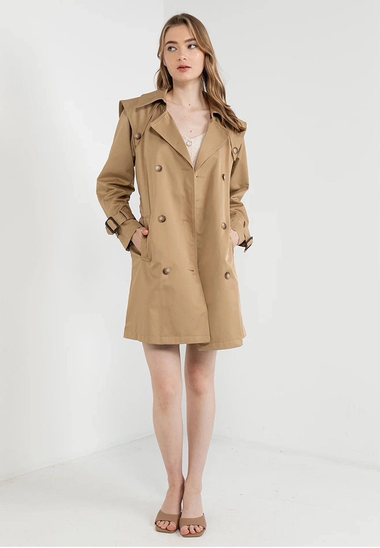 ELLE Apparel Double Breasted Belted Trenchcoat