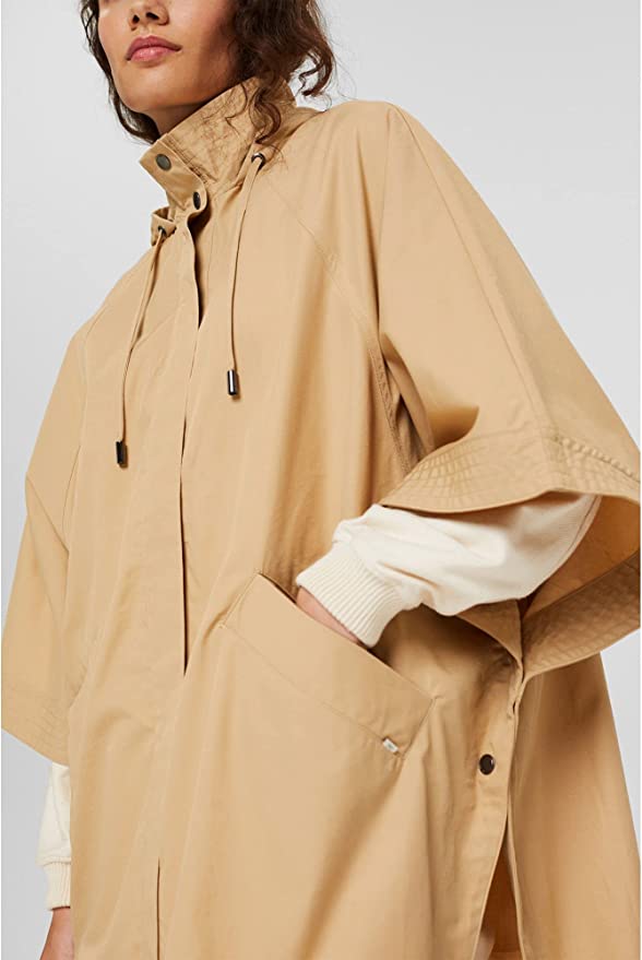 Esprit Water Repellant Cotton Poncho Jacket in Camel