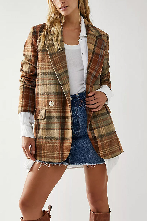 Free People Mari Plaid Blazer