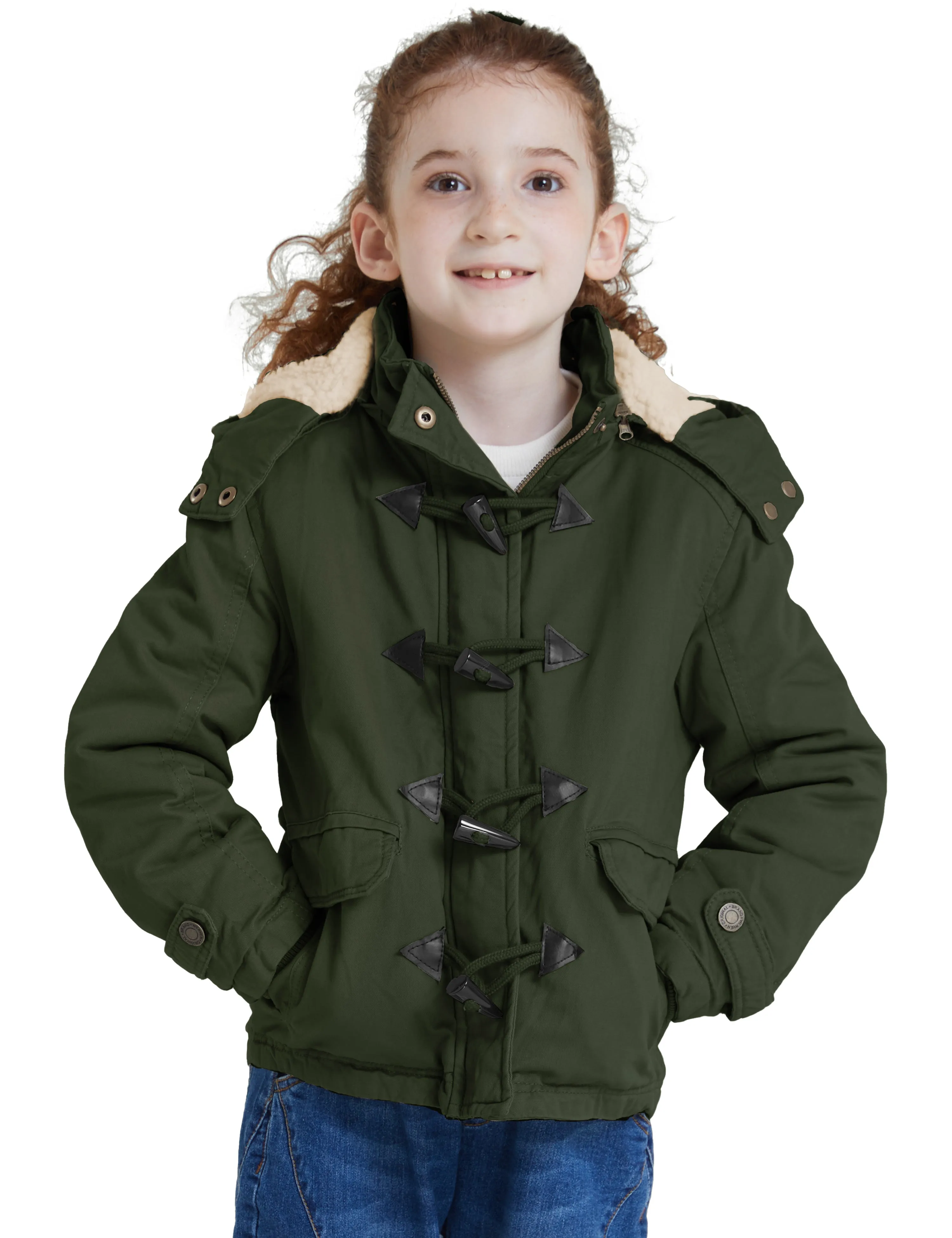 Girl's Winter Sherpa Jacket Thicken Cotton Parka Coat with Removable Hood