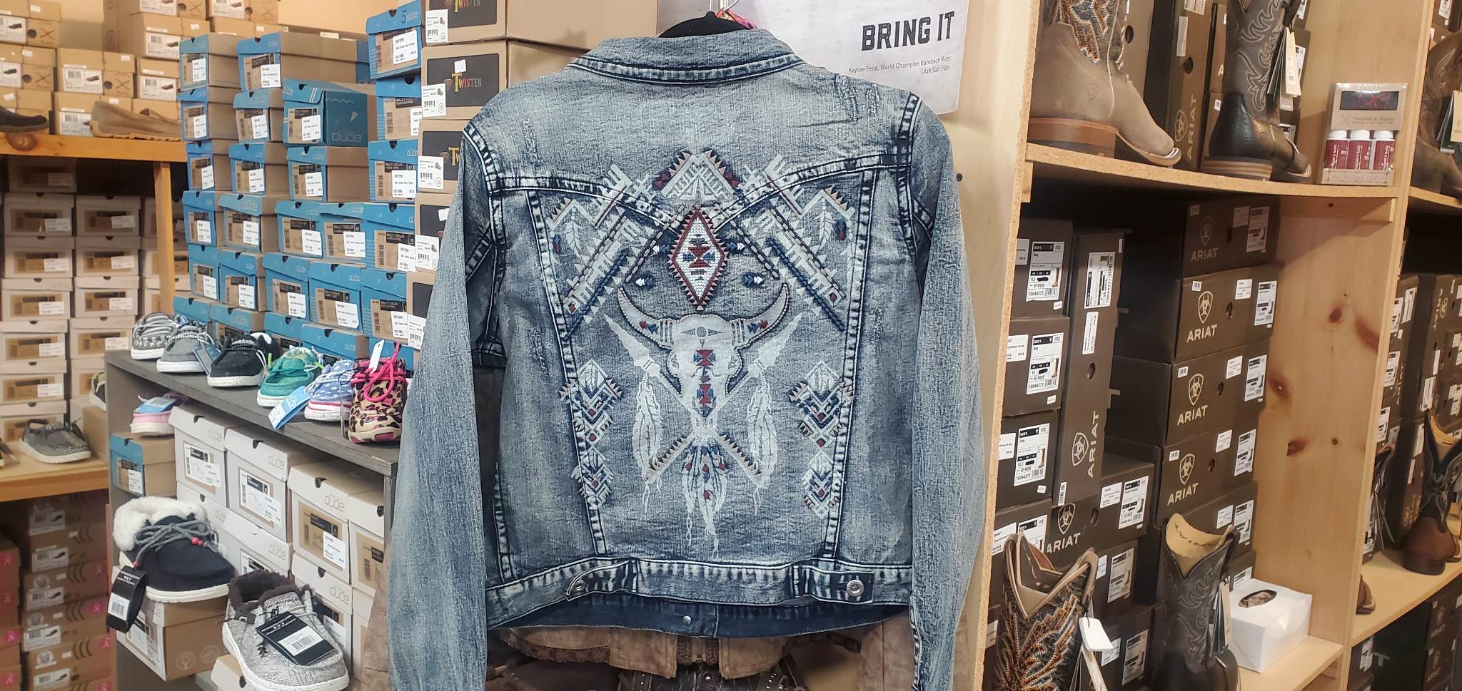 Grace in LA Women's Longhorn Embroidery Jean Jacket