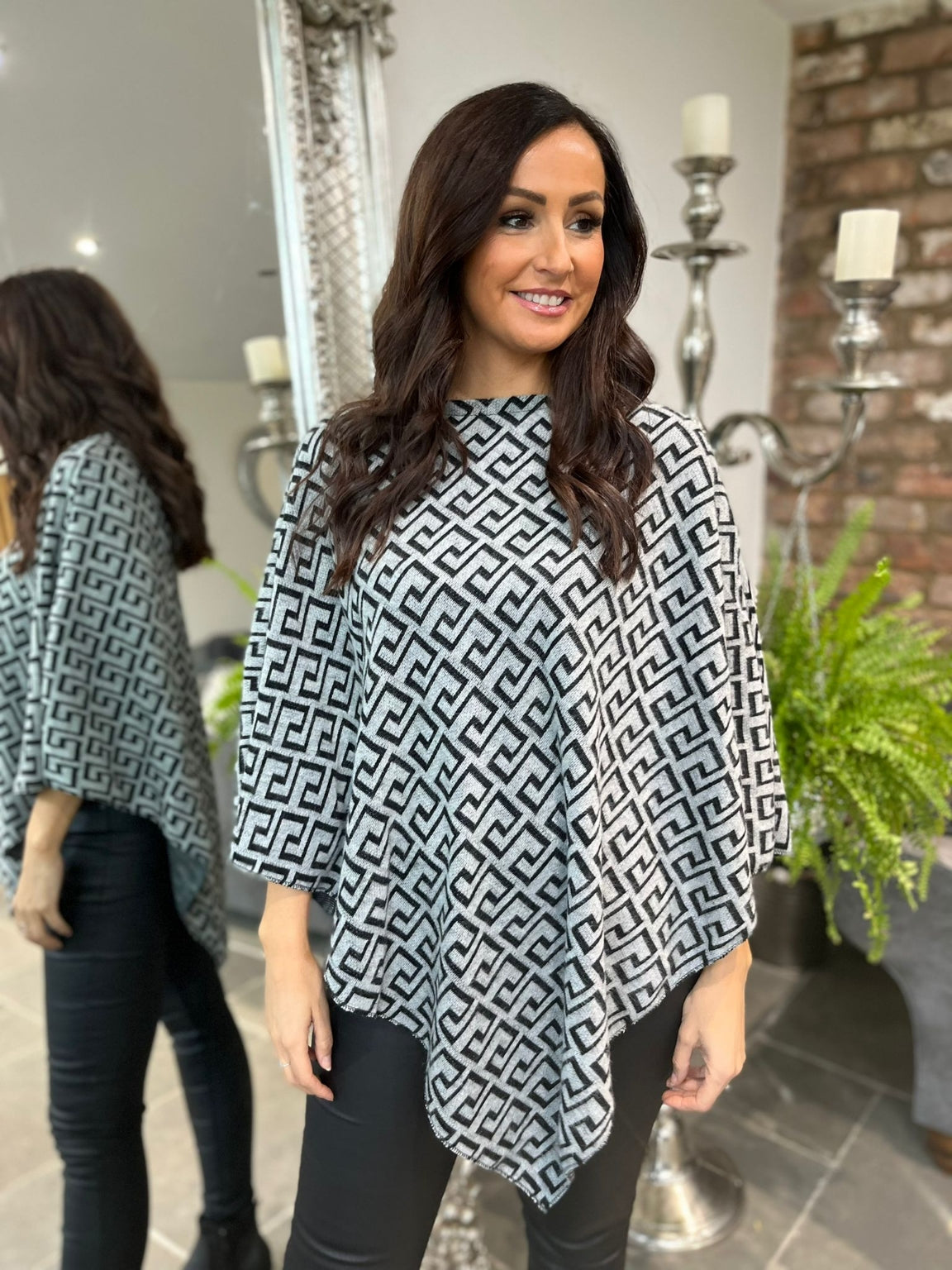 Greek Key Round Neck Poncho